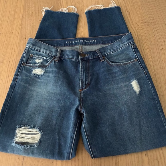 Articles of Society Blue Women's Ankle Skinny Slightly Distressed Denim Jeans 27 - Picture 7 of 16